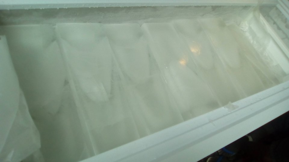 Blocks of ice packed into freezer 2019
